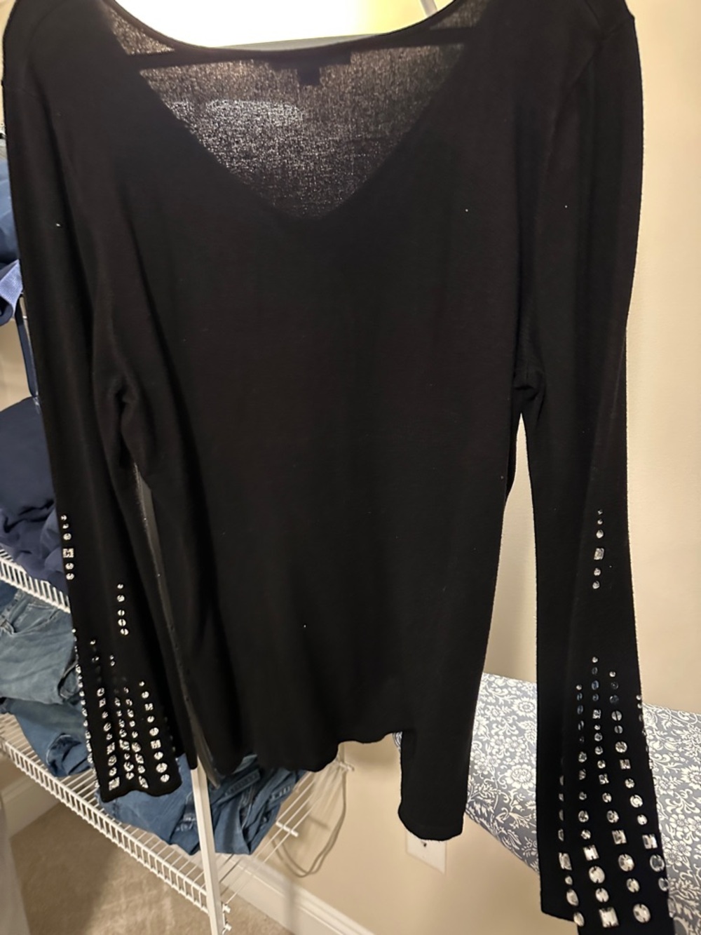 Inc. Black V-Neck Long Sleeve Top with Studded Cuffs - Picture 3 of 3